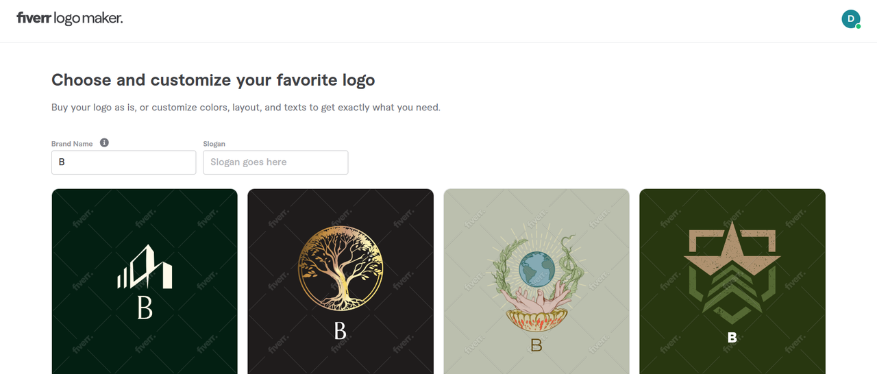 creating letter logos in Fiverr Logo Maker