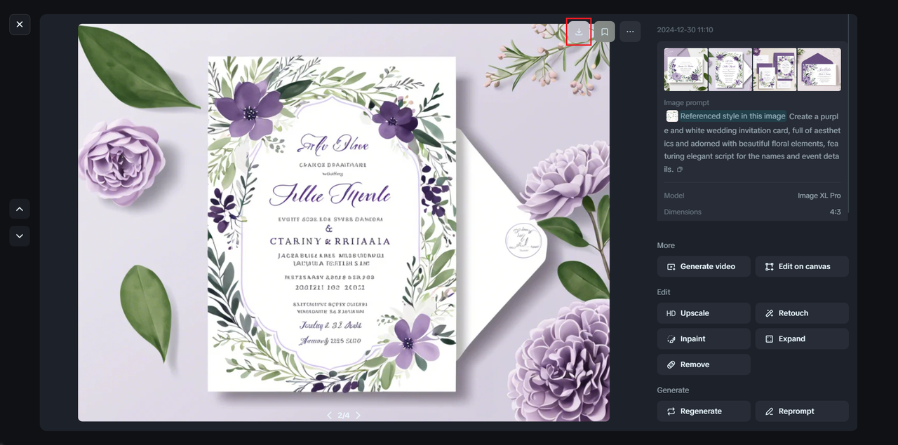 Export your final invitation card