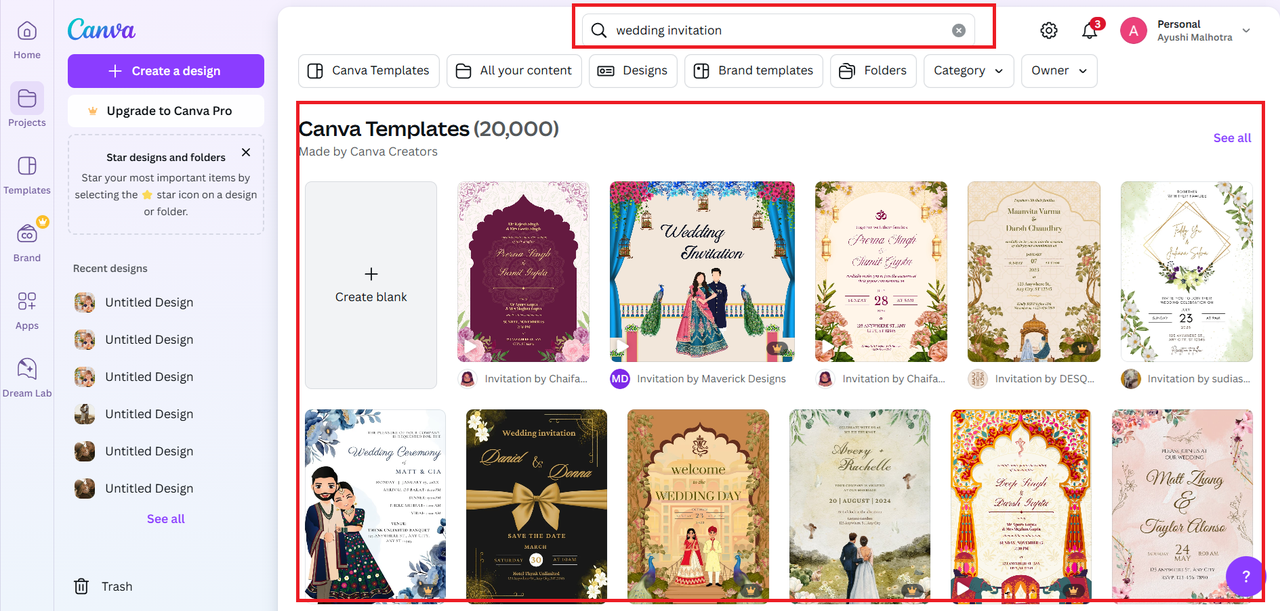 pre-made templates on Canva