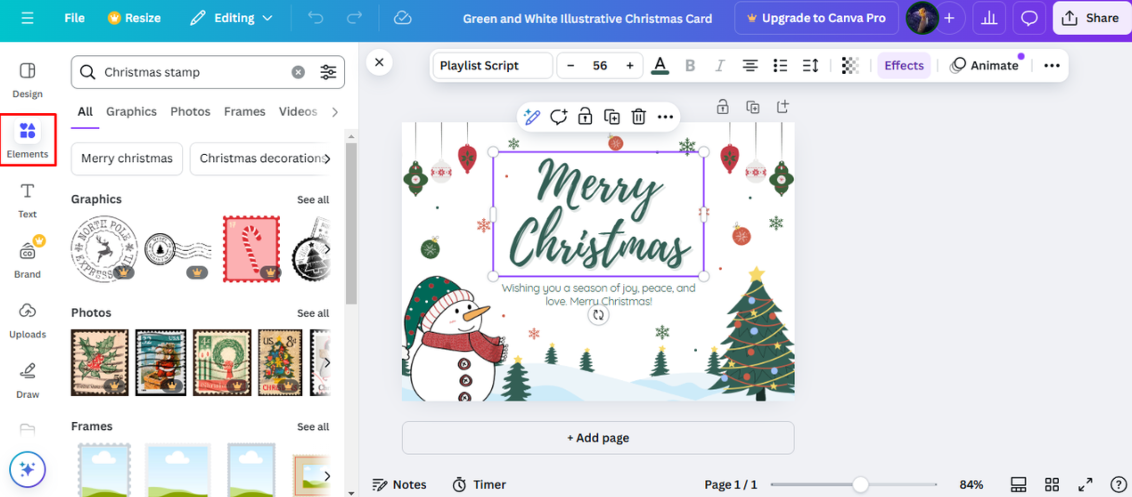 Adding festive elements to a Canva Christmas card