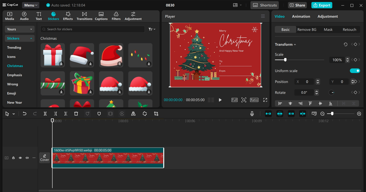 Interface of the CapCut desktop video editor - the best tool to create Christmas cards