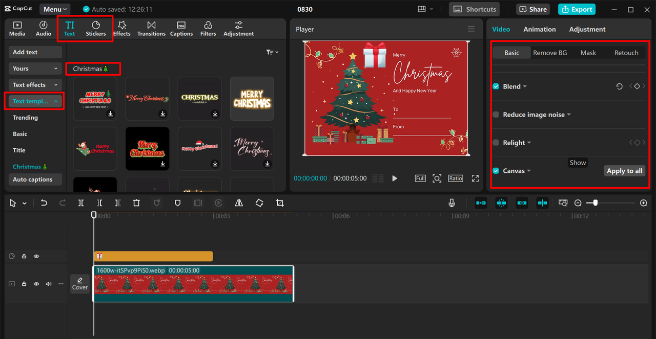 Creating a Christmas card using the CapCut desktop video editor  