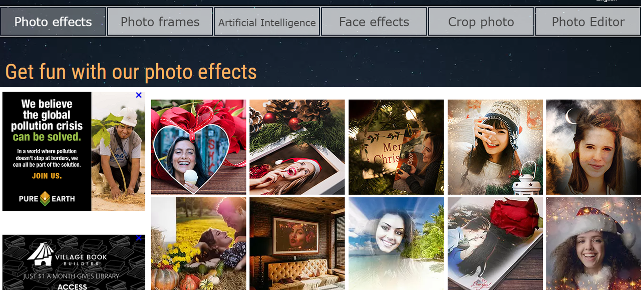 Interface of Loonapix - an effective Christmas photo effects online tool 