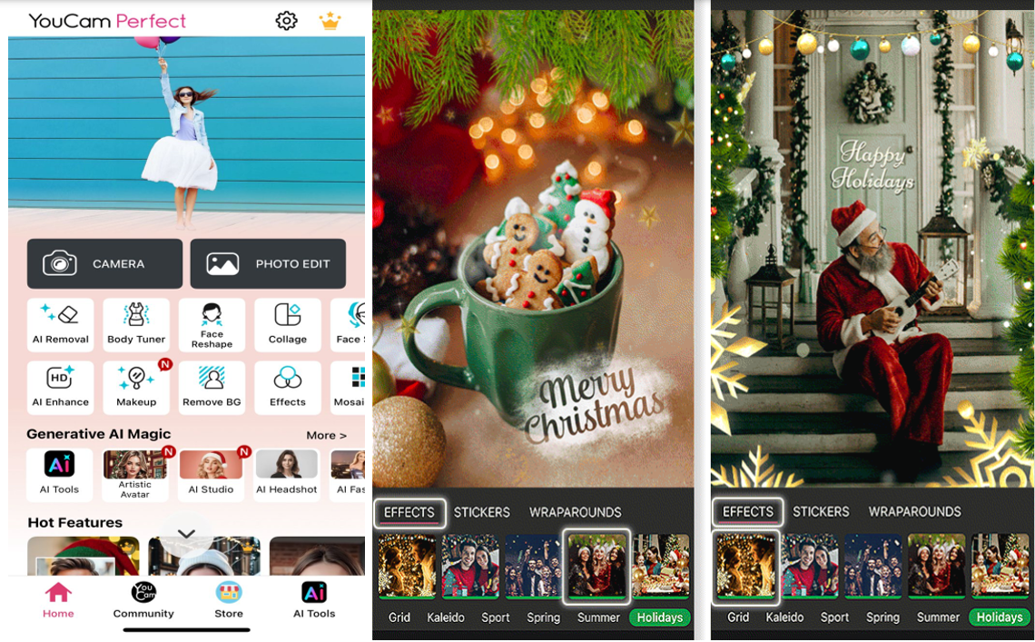 Interface of Youcam Perfect - an innovative app for using Christmas filters for photos