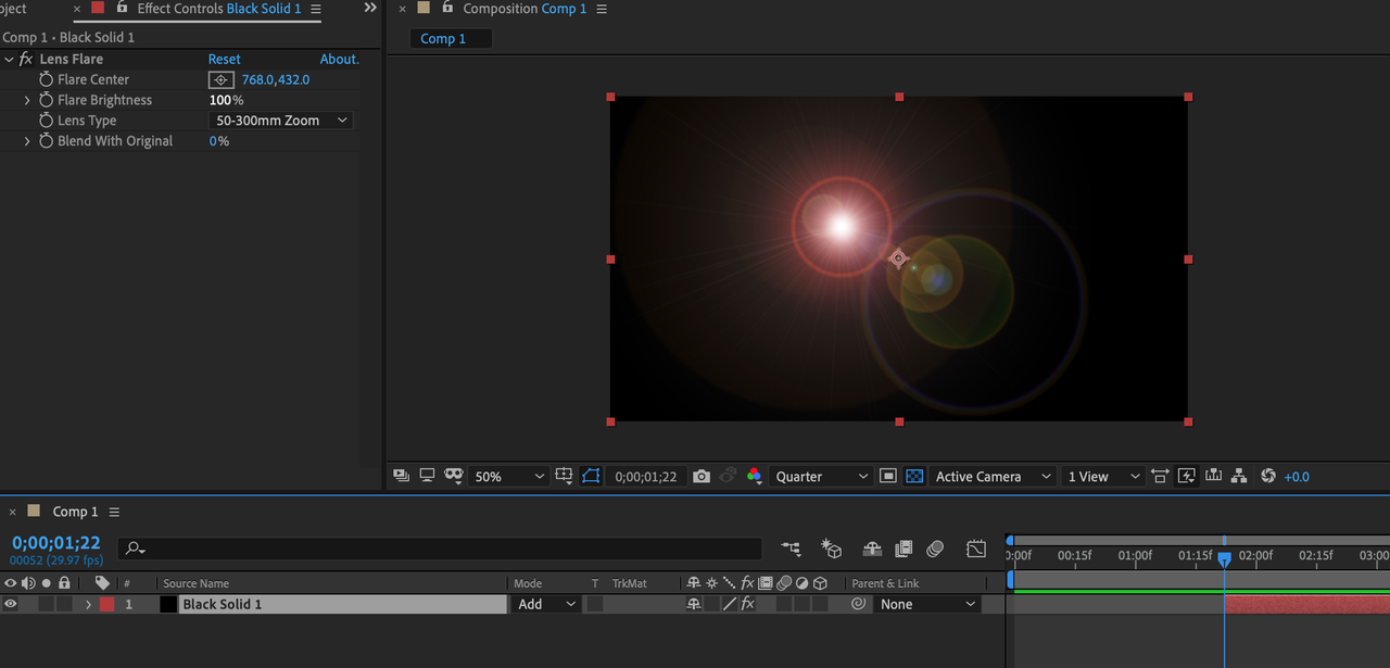 Image showing the technique of adding lens flare in After Effects