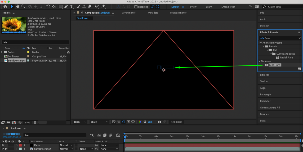 Image showing how to add optical flares in After Effects