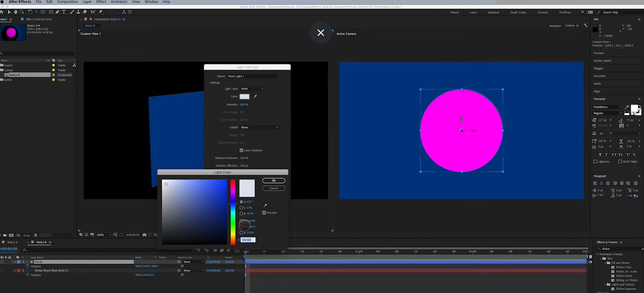 Adjusting 3D light in After Effects