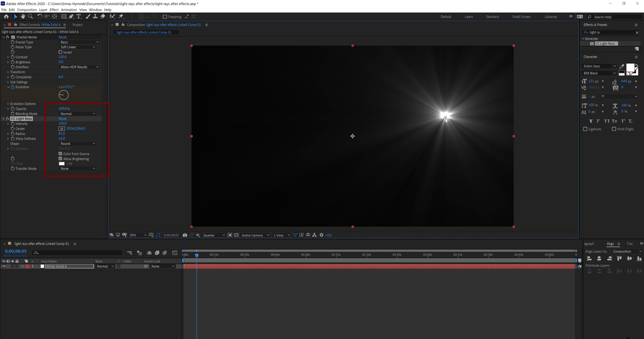 Adjusting light effect in After Effects