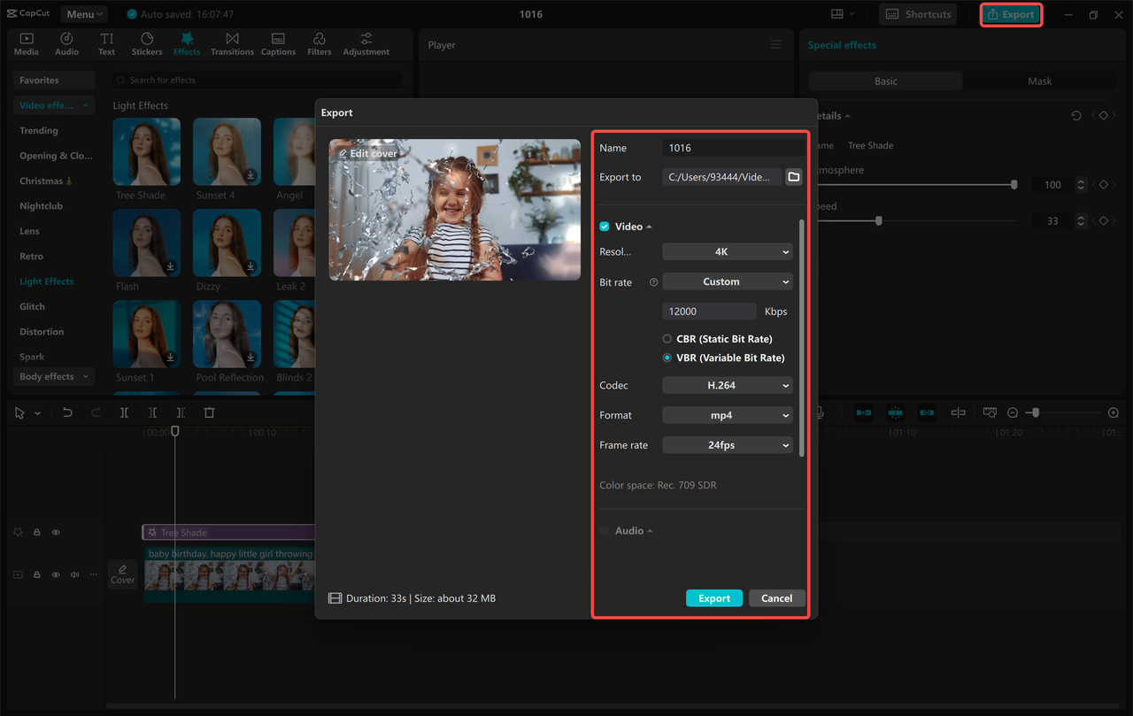 Exporting the video from the CapCut desktop video editor