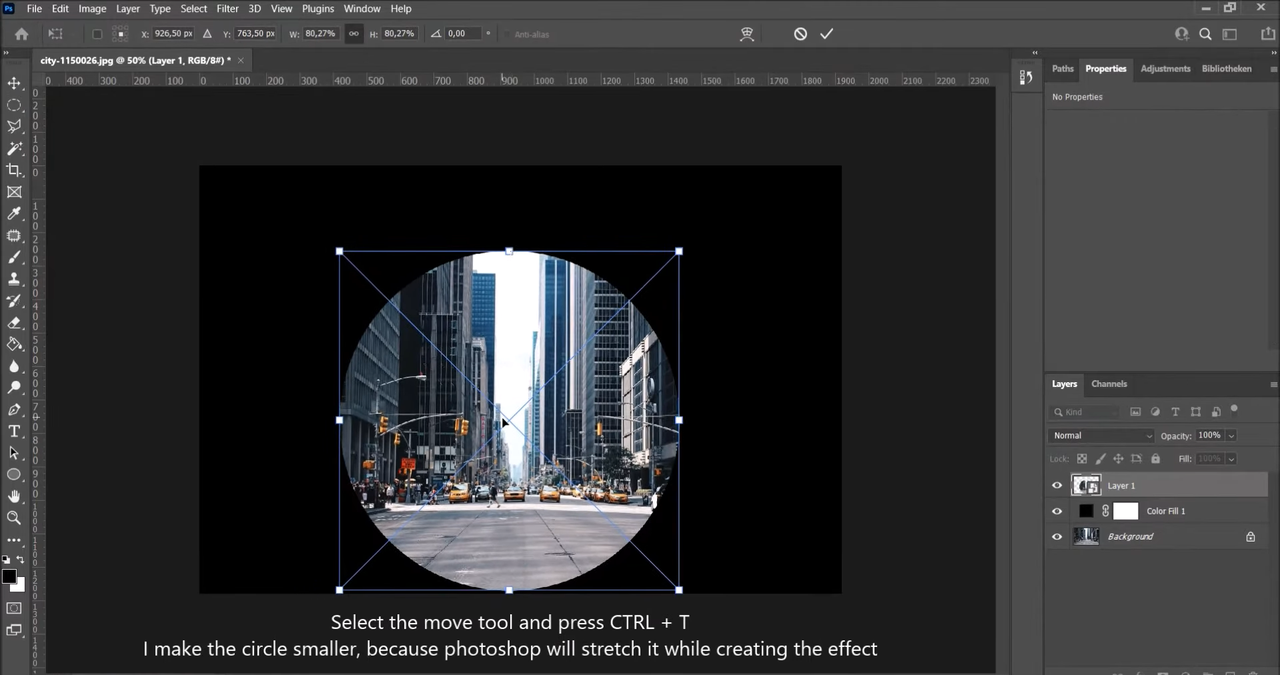 Showing how to make a fisheye effect in Photoshop