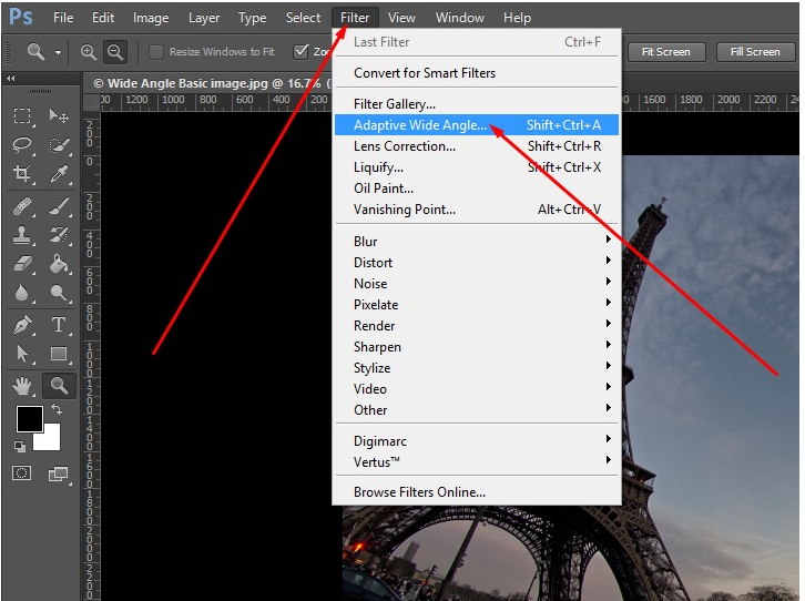 Showing how to do fisheye correction in Photoshop