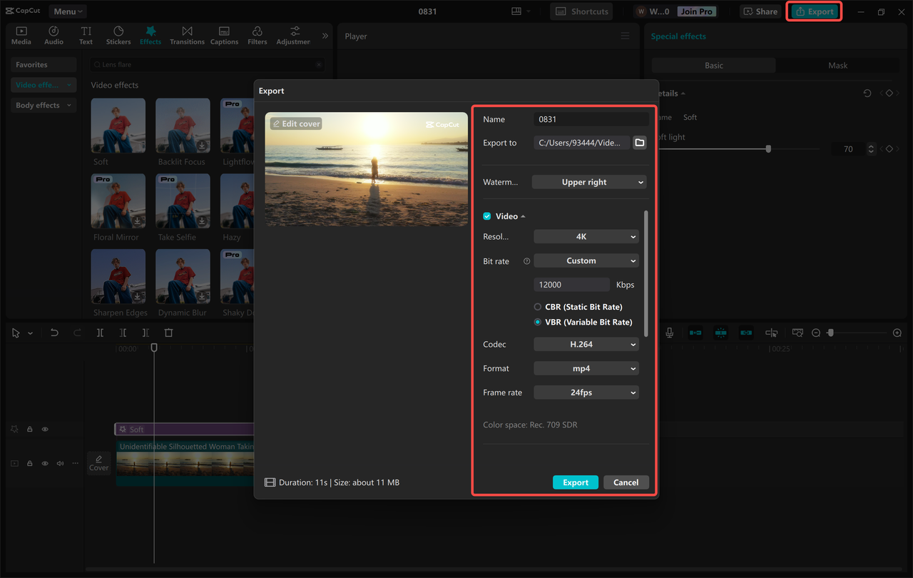 Exporting a video from the CapCut desktop video editor