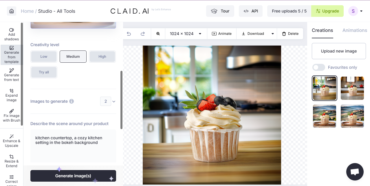 Claid.AI food image generator