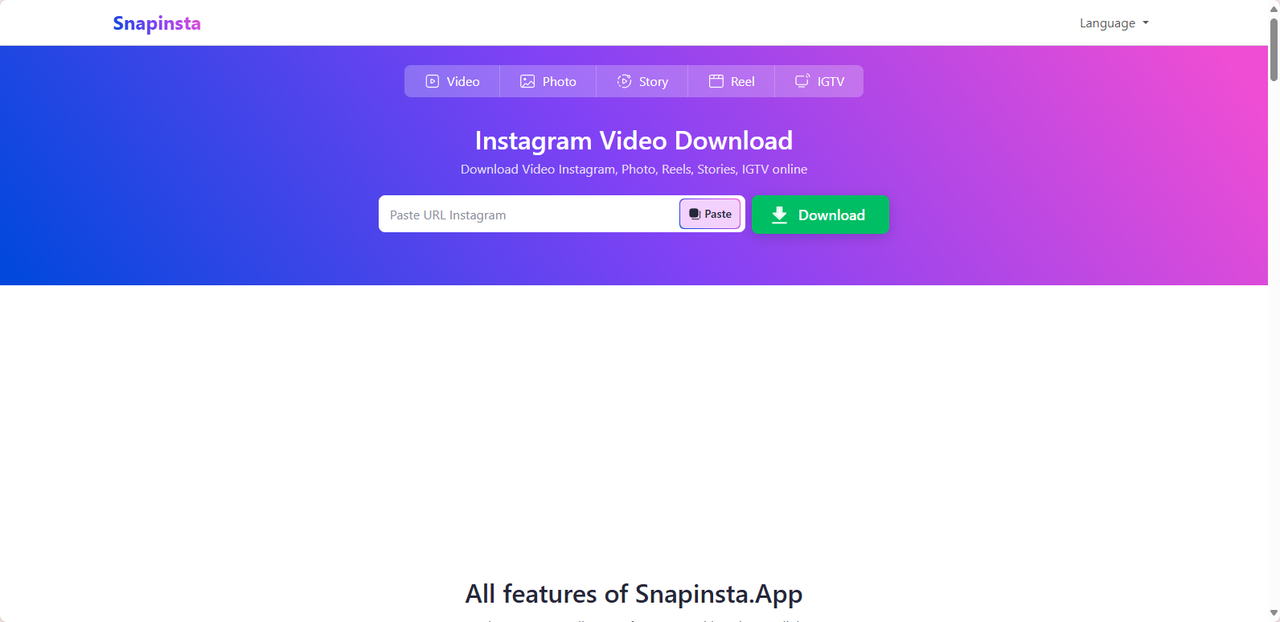 SnapInsta interface