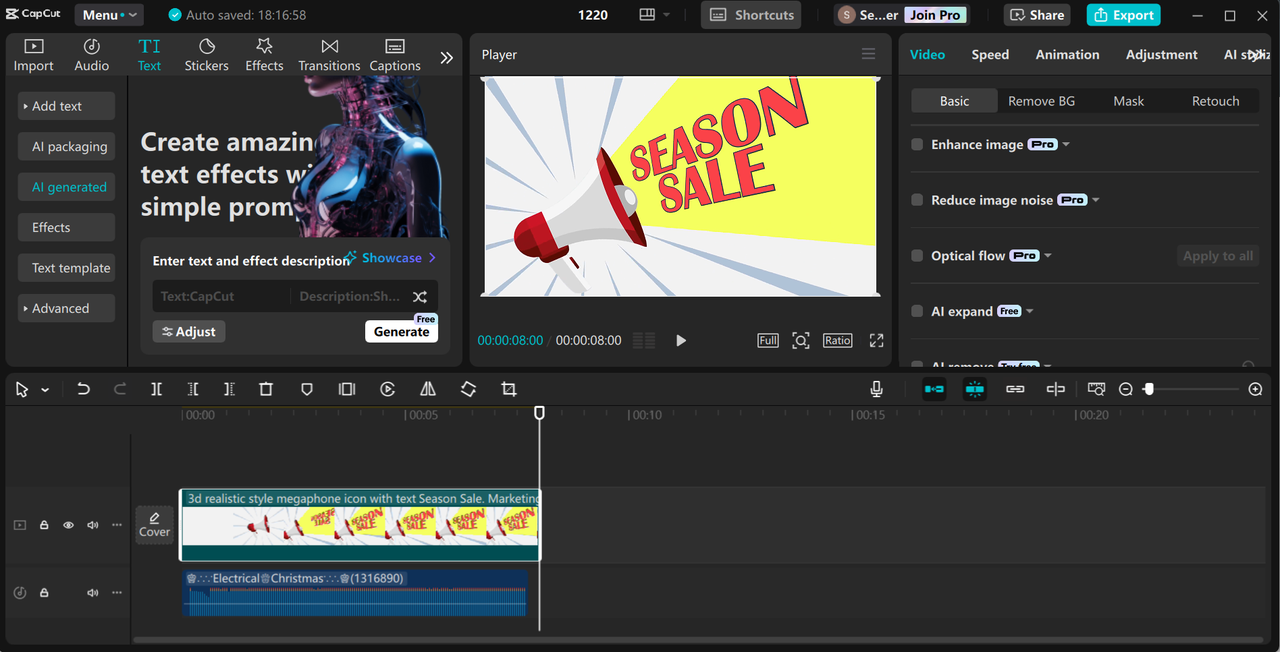 Editing a product ad in the CapCut desktop video editor