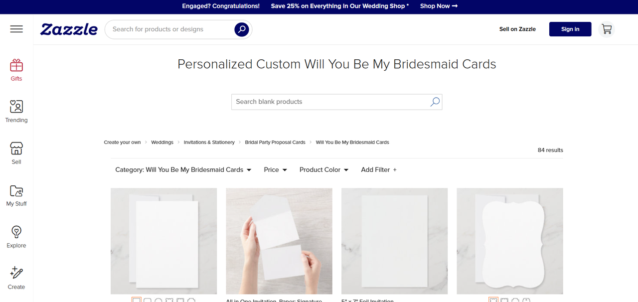  Zazzle Bridesmaid Cards page