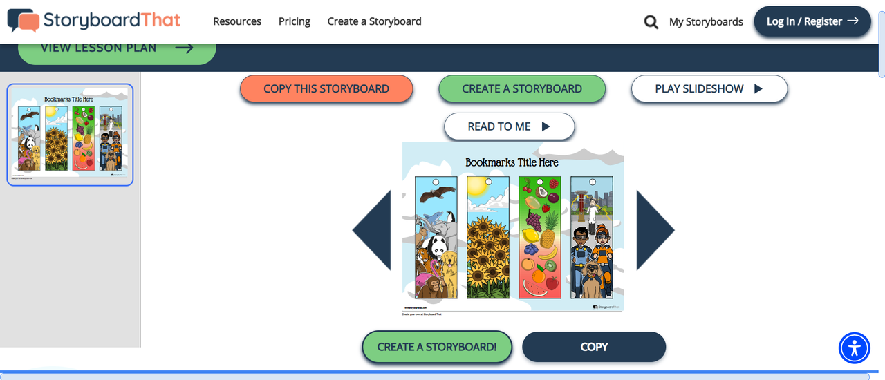 Storyboard That bookmark maker