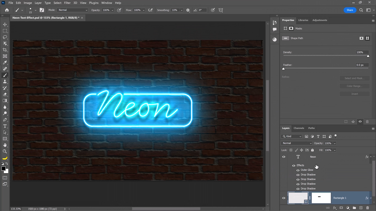 Neon glow in Adobe Photoshop