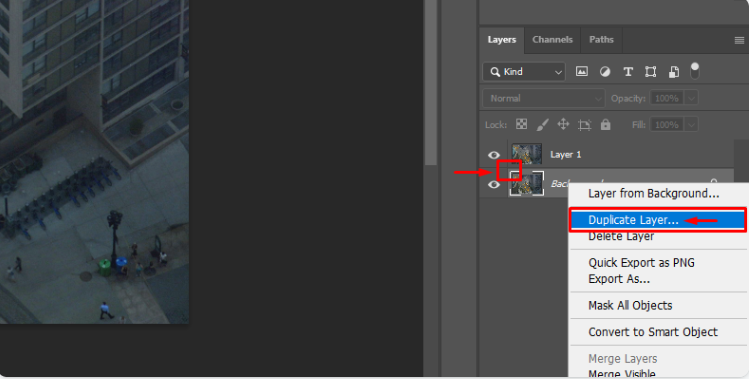 Duplicating the background layer in Adobe Photoshop