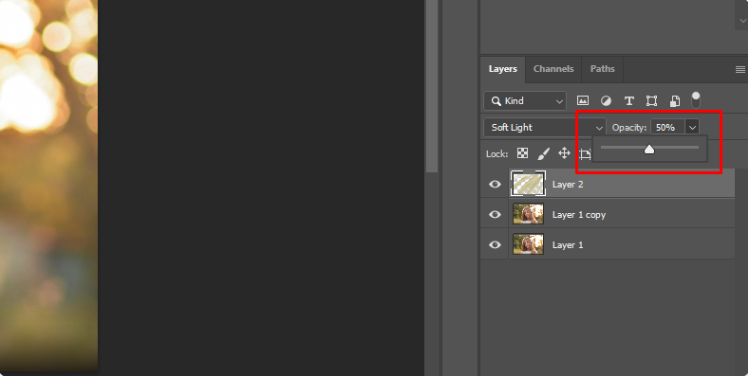 Adjusting the opacity of lighting effects in Photoshop