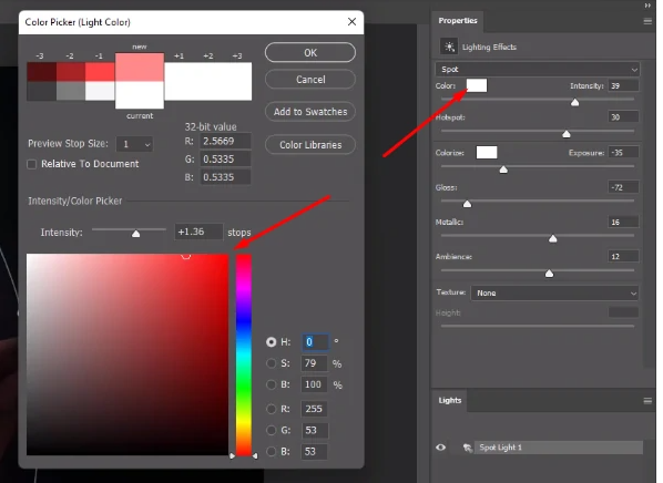 Adjusting the intensity of the lighting effect in Photoshop