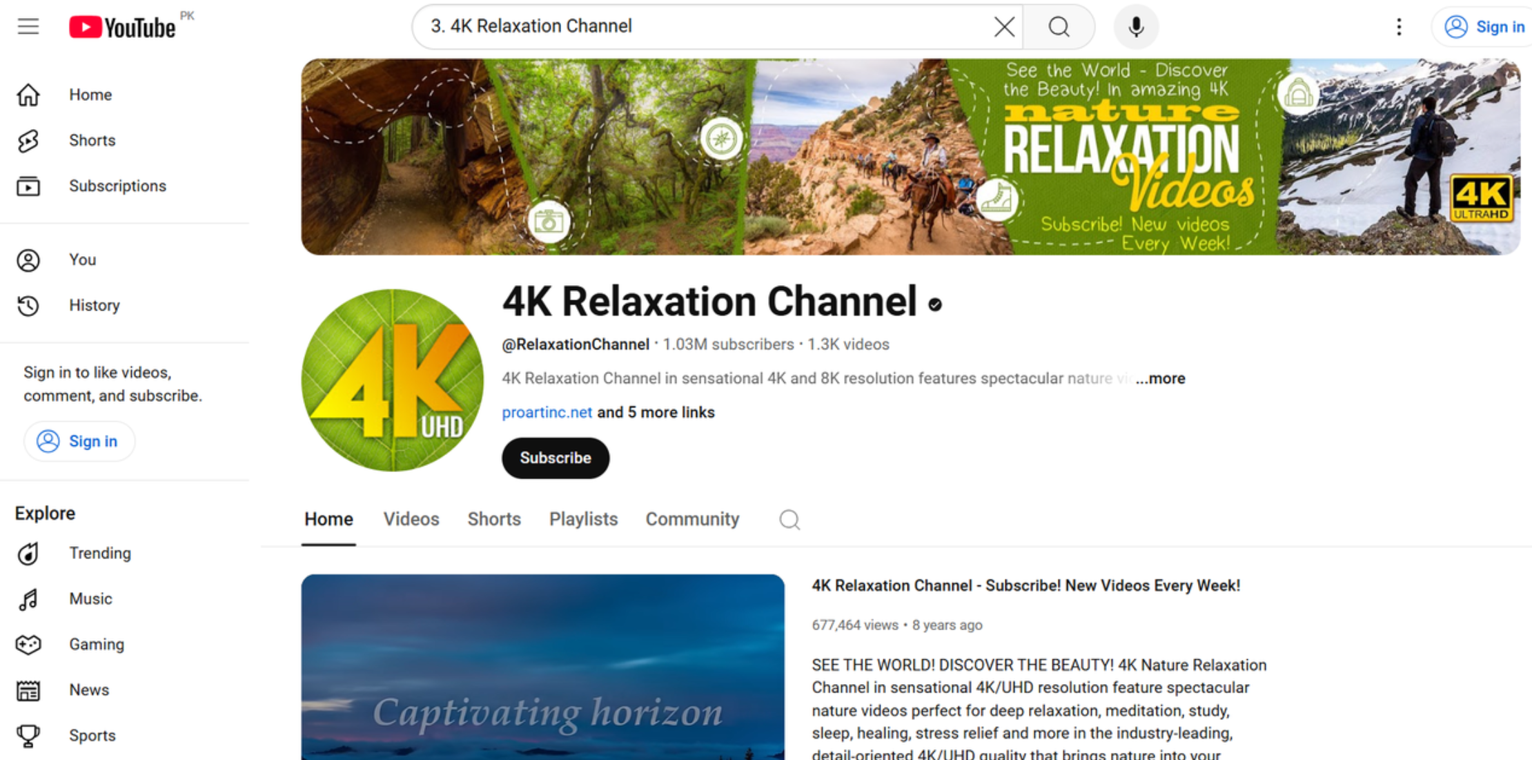 4K Relaxation Channel focuses on 4k nature videos