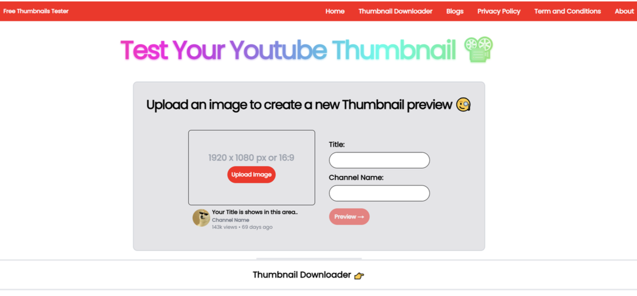 Interface of Free thumbnail tester.Vercel - the best YouTube thumbnail checker