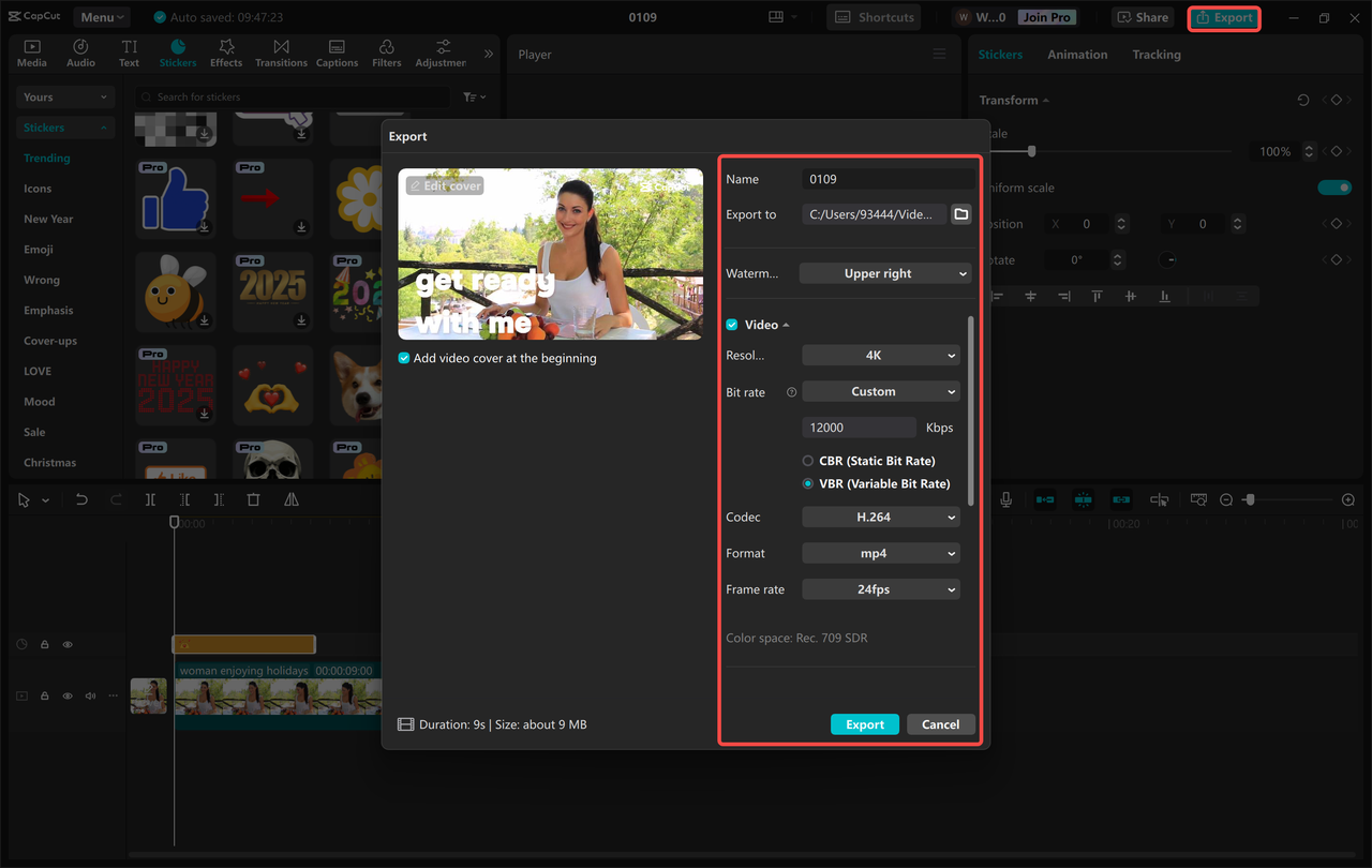 Exporting a video from the CapCut desktop video editor