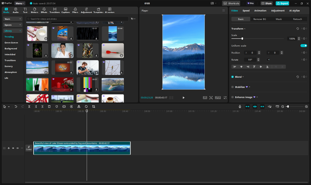 Interface of CapCut desktop video editor 