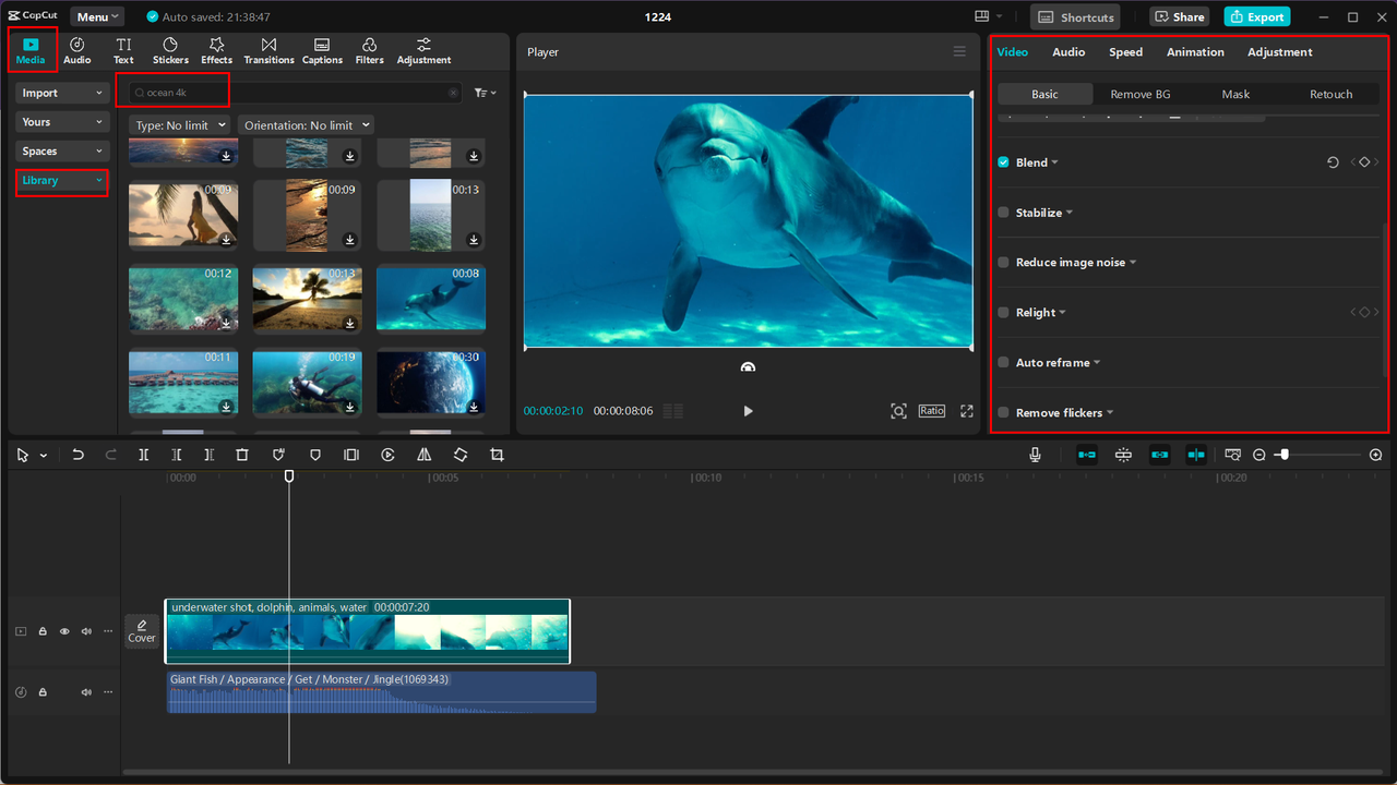 Downloading and editing the free stock 4k video from CapCut