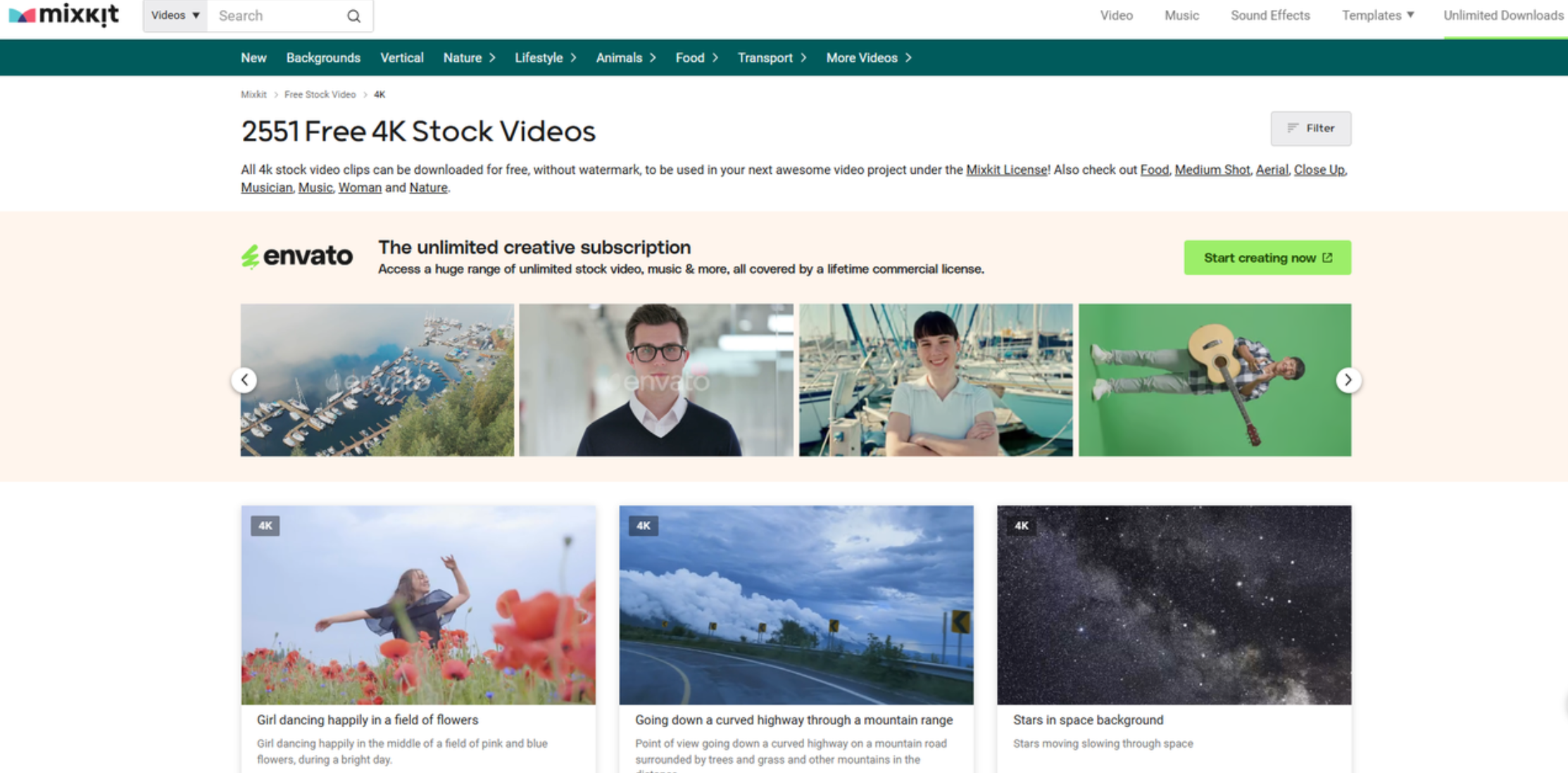 Mixkit is a website featuring a diverse library of free stock 4k videos