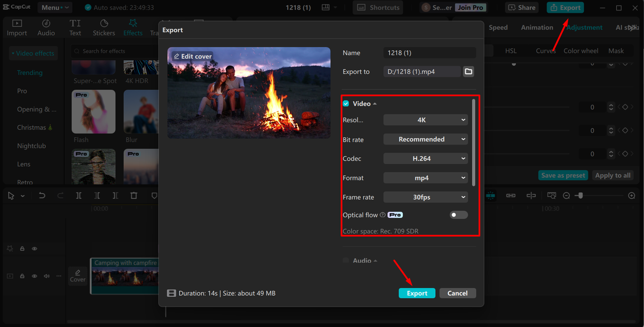 Exporting 4K video from the CapCut desktop video editor