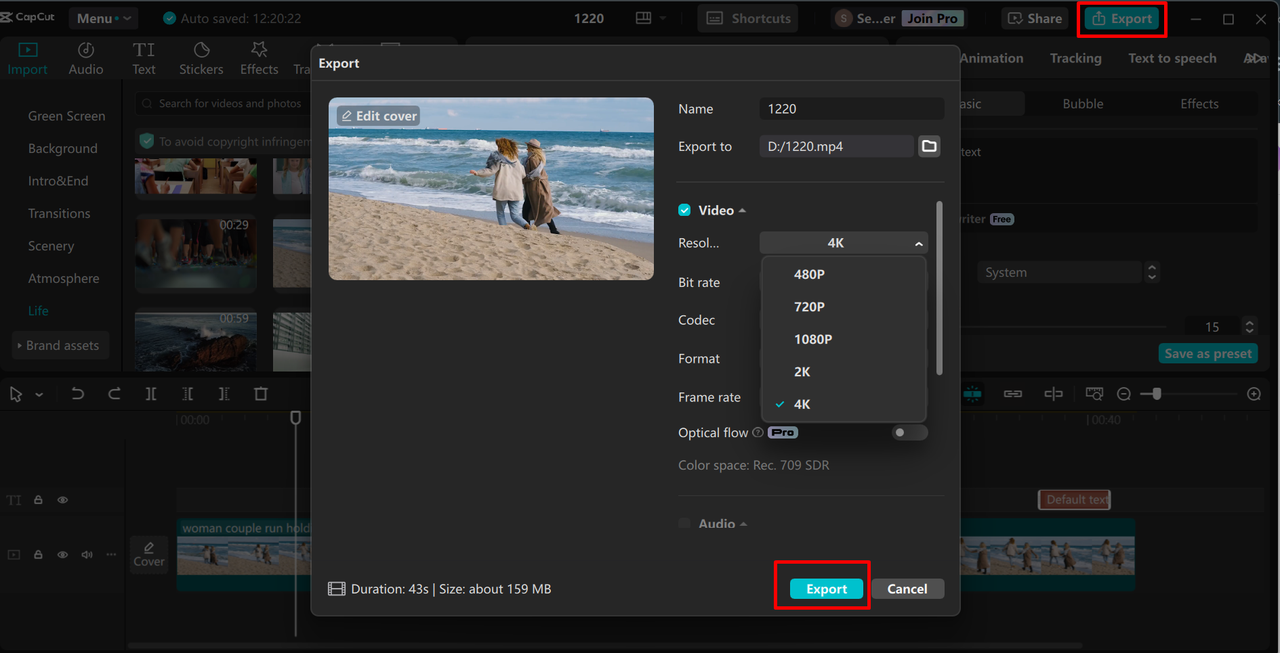 Exporting video in the CapCut desktop video editor