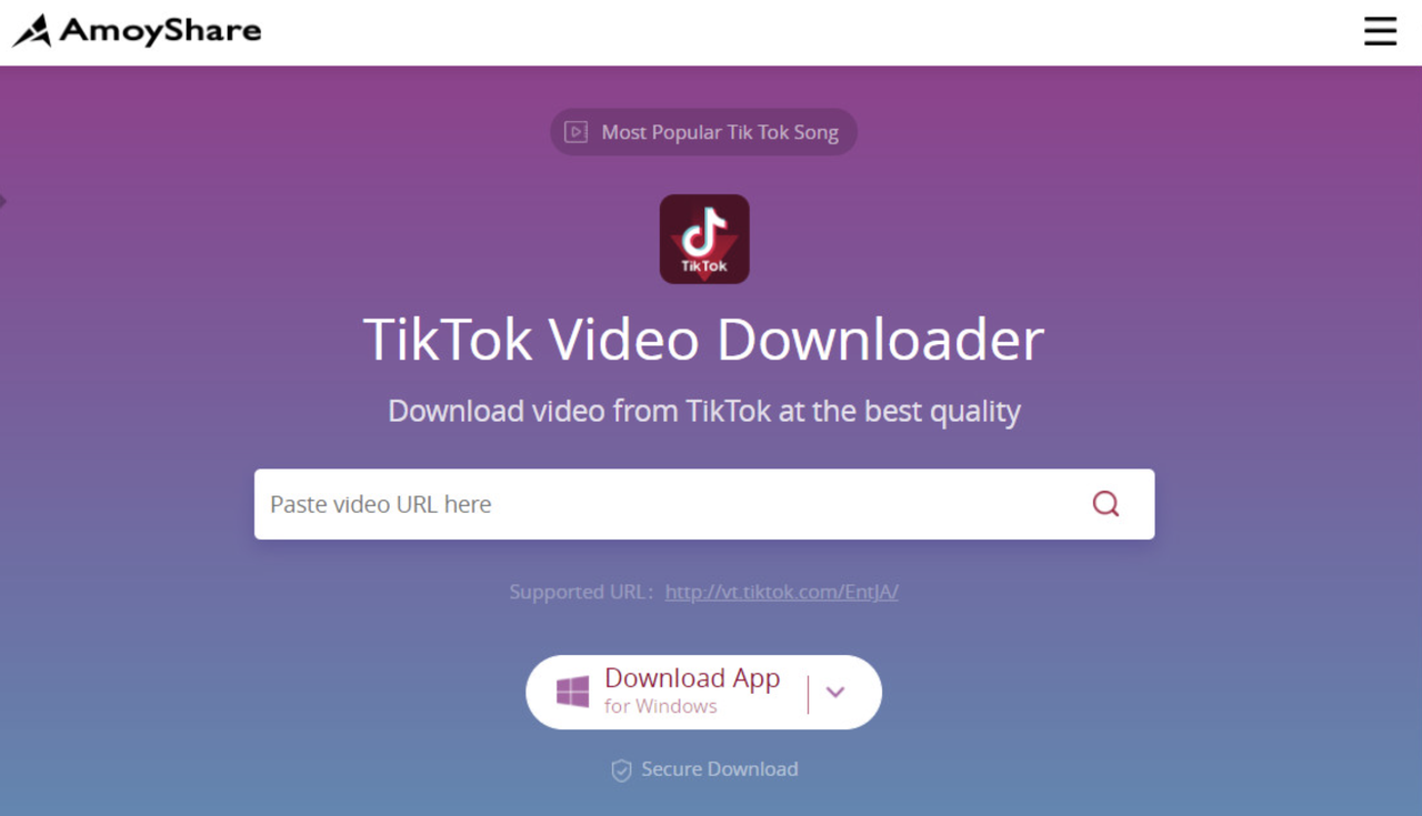 Interface of AmoyShare - the best 4K TikTok downloader without a watermark