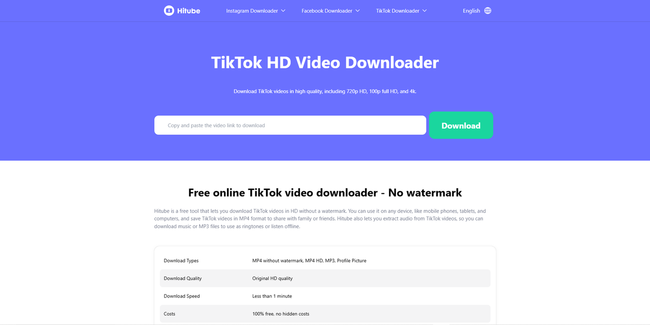 Interface of Hitune - the perfect way to download 4K TikTok videos