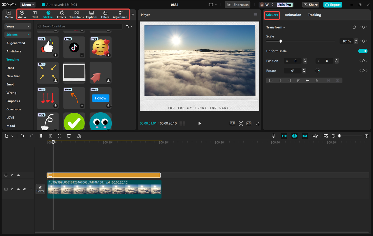 Adjusting the video resolution in the CapCut desktop video editor