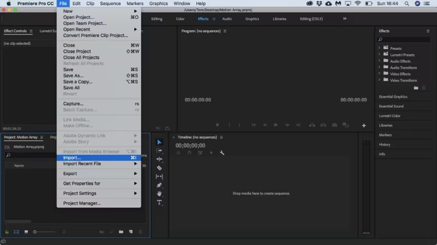 Import video in Premiere Pro