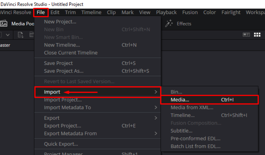 Import clips to DaVinci Resolve