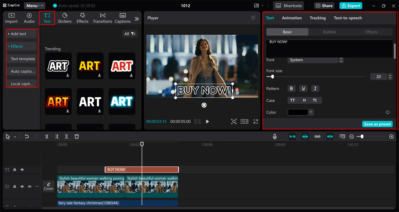 Adding and modifying the text to video in the CapCut desktop video editor