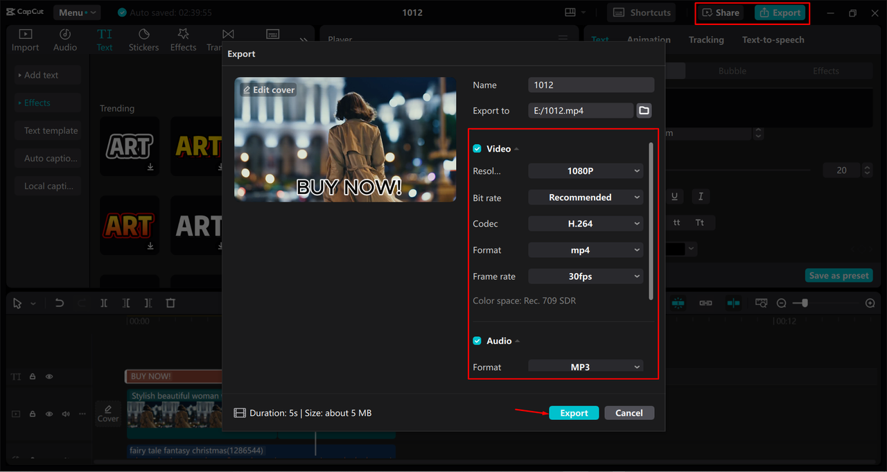 Exporting a video from the CapCut desktop video editor