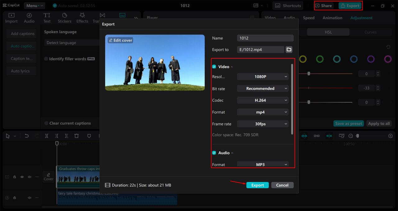 Exporting a video from the CapCut desktop video editor