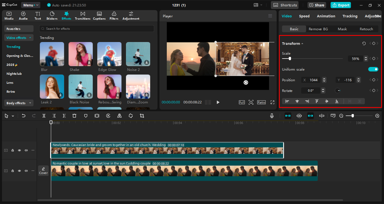 Putting two videos side by side in the CapCut desktop video editor