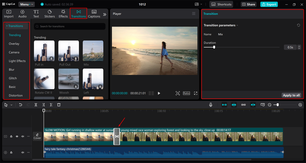 Adding and customizing video transitions in the CapCut desktop video editor