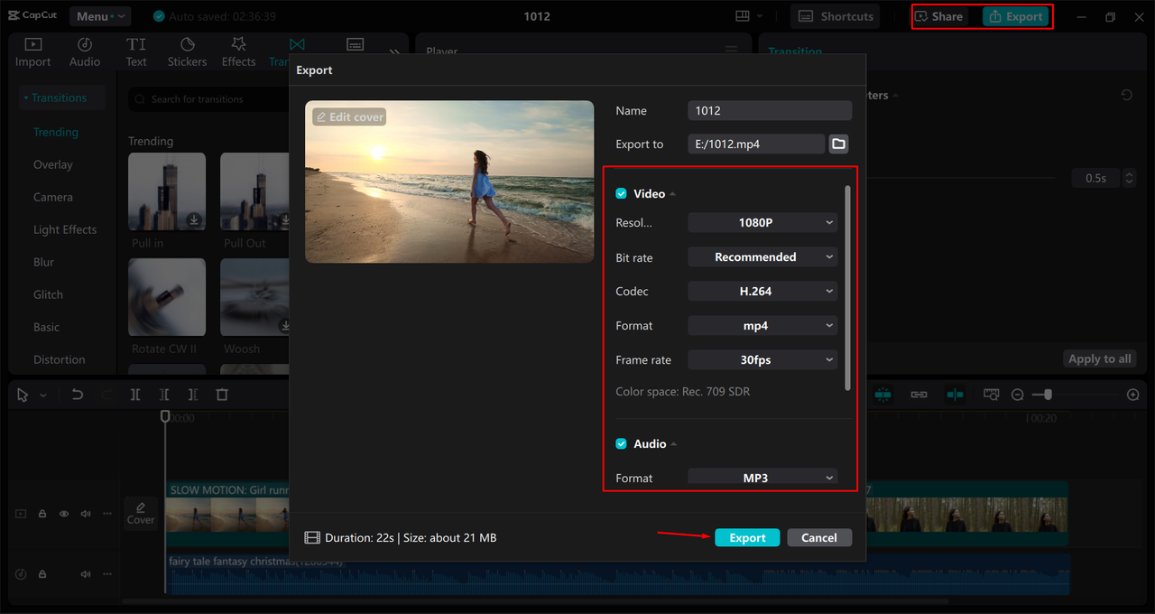 Exporting a video from the CapCut desktop video editor