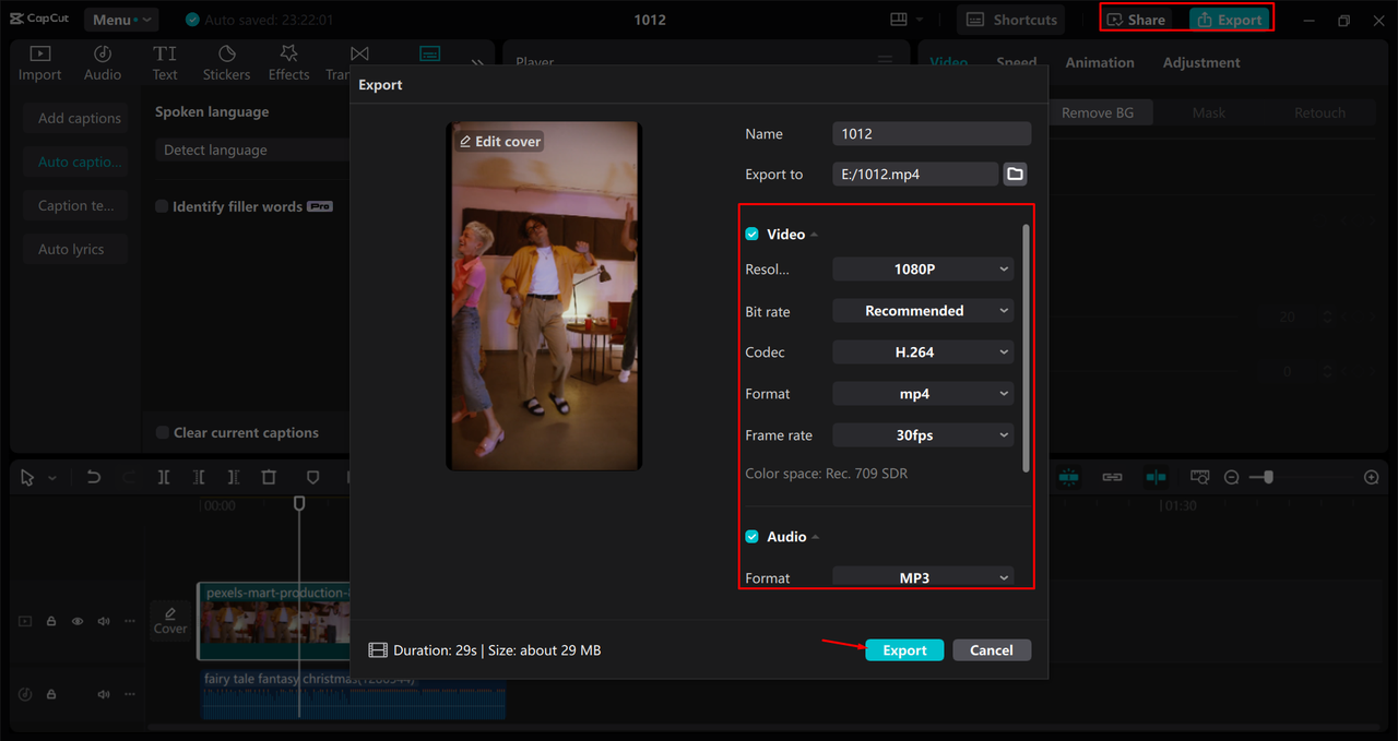 Exporting a video from the CapCut desktop video editor