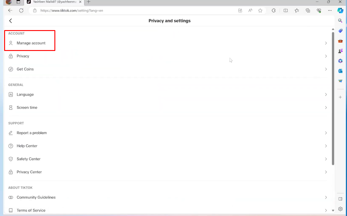 Accessing TikTok account settings