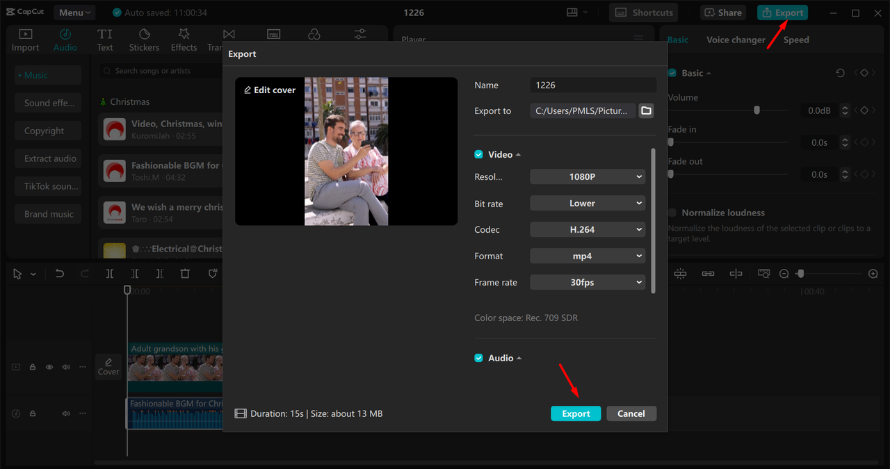 Exporting video from CapCut desktop video editor 