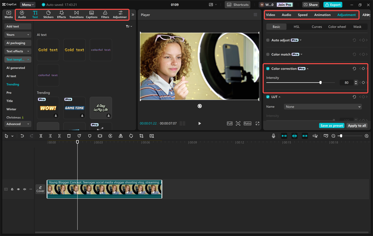 Modifying video in the CapCut desktop video editor