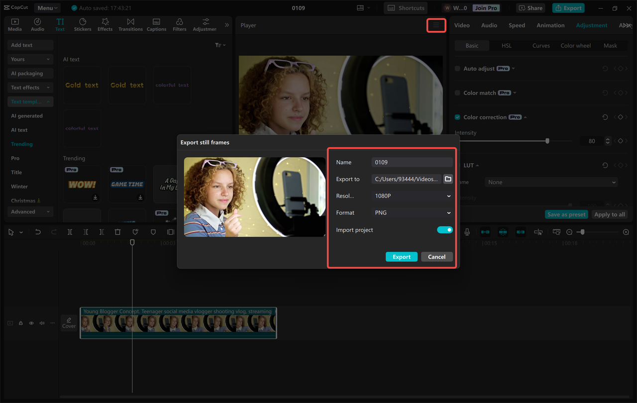 Exporting video to the CapCut desktop video editor