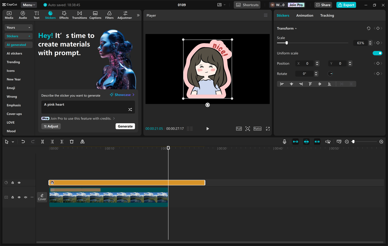 Editing interface of the CapCut desktop video editor - a perfect tool to add and customize chibi characters